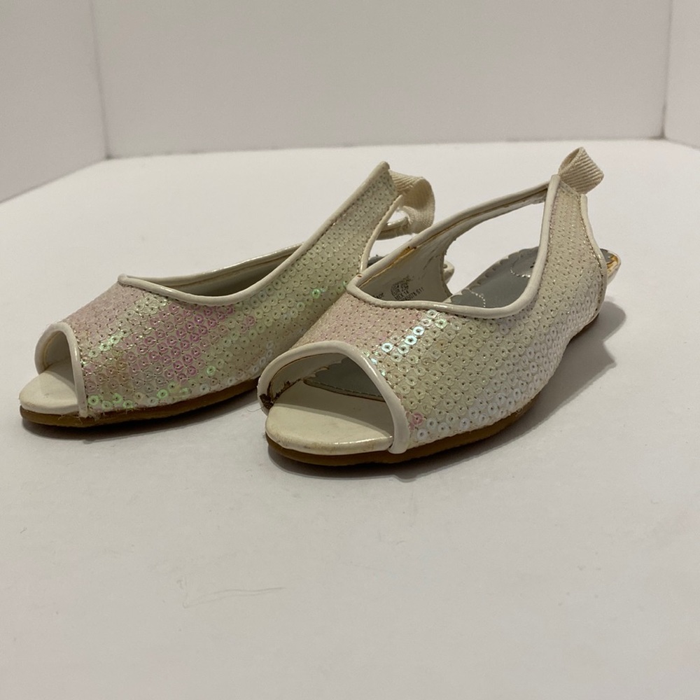 Little Girls/ Toddler White Sequin Platform Open-Toe Dress Shoes